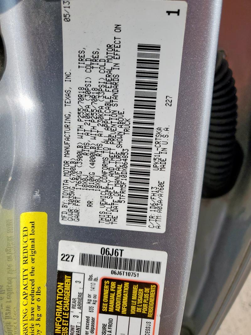 5TFRM5F10DX064853 - 2013 TOYOTA TUNDRA DOUBLE CAB SR5 SILVER photo 12