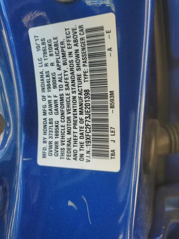19XFC2F73JE201398 - 2018 HONDA CIVIC EX BLUE photo 12