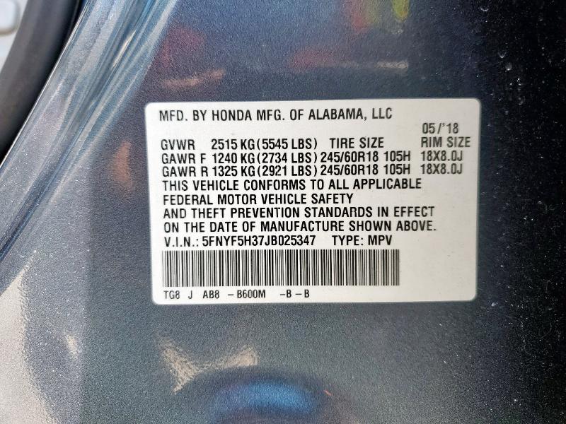 5FNYF5H37JB025347 - 2018 HONDA PILOT EX BLUE photo 13