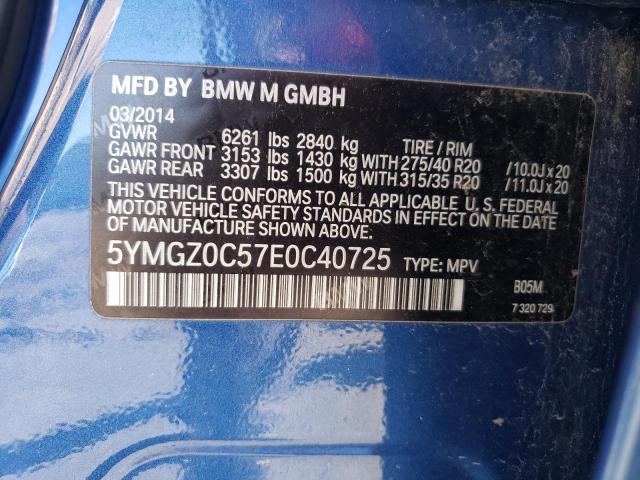 5YMGZ0C57E0C40725 - 2014 BMW X6 M BLUE photo 14