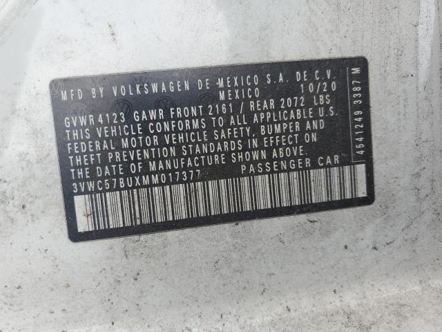 3VWC57BUXMM017377 - 2021 VOLKSWAGEN JETTA S WHITE photo 12