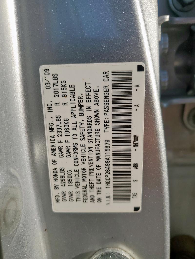 1HGCP26499A115879 - 2009 HONDA ACCORD LXP SILVER photo 12