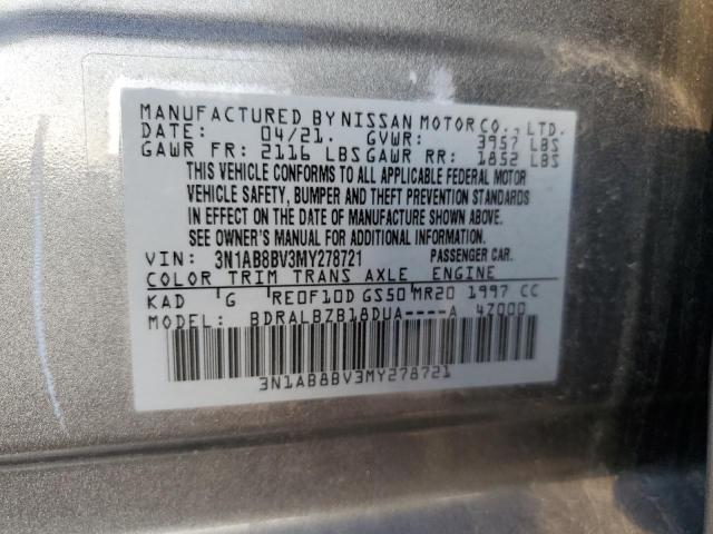 3N1AB8BV3MY278721 - 2021 NISSAN SENTRA S GRAY photo 12