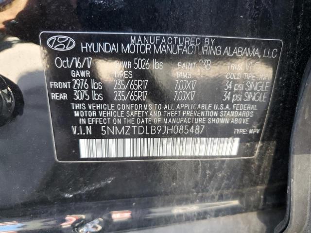 5NMZTDLB9JH085487 - 2018 HYUNDAI SANTA FE S BLACK photo 13