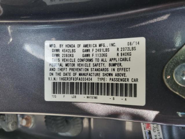 1HGCR3F83FA000404 - 2015 HONDA ACCORD EXL GRAY photo 12