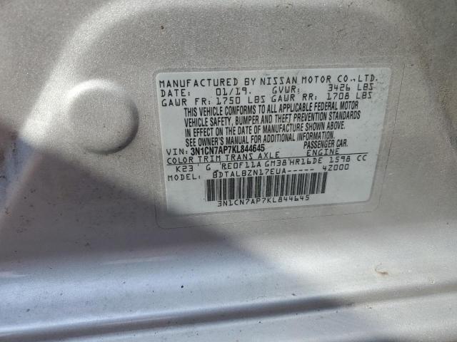 3N1CN7AP7KL844645 - 2019 NISSAN VERSA S Күміс фото 13