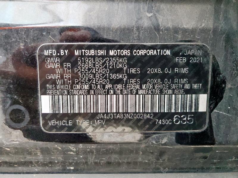 JA4J3TA83NZ002842 - 2022 MITSUBISHI OUTLANDER ES BLACK photo 13