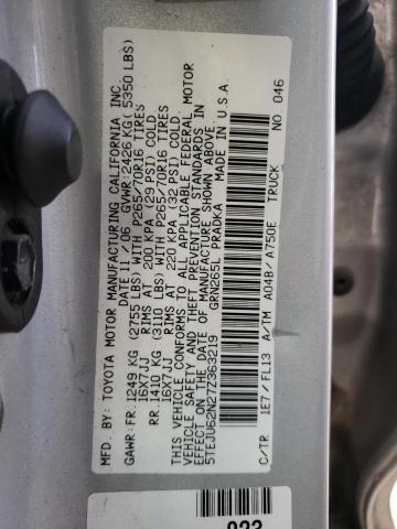 5TEJU62N27Z363219 - 2007 TOYOTA TACOMA DOUBLE CAB PRERUNNER SILVER photo 12