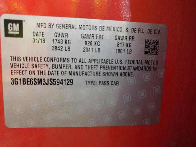 3G1BE6SM3JS594129 - 2018 CHEVROLET CRUZE LT RED photo 12