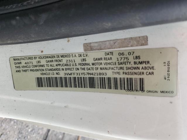 3VWFF31Y57M421893 - 2007 VOLKSWAGEN NEW BEETLE TRIPLE WHITE WHITE photo 12