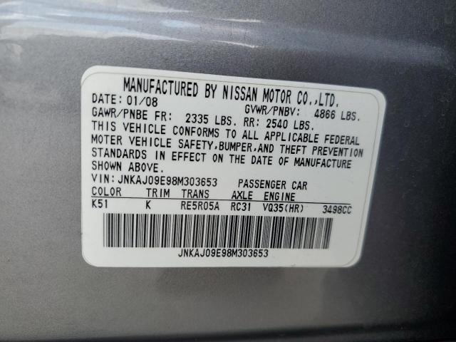 JNKAJ09E98M303653 - 2008 INFINITI EX35 BASE GRAY photo 13