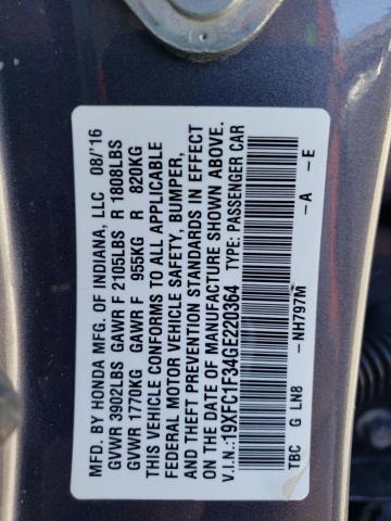 19XFC1F34GE220364 - 2016 HONDA CIVIC EX GRAY photo 12