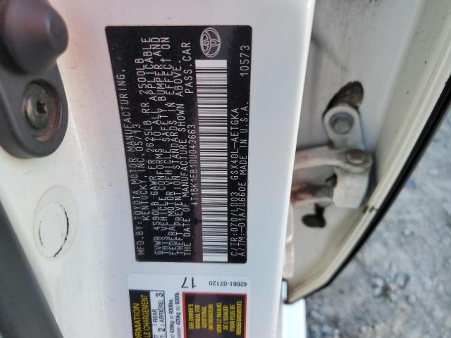 4T1BK1EB1DU043663 - 2013 TOYOTA AVALON BASE 白色 照片 13