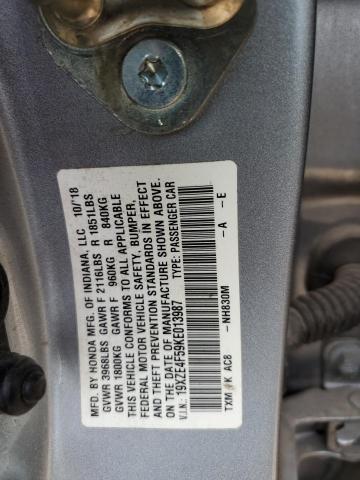 19XZE4F59KE013987 - 2019 HONDA INSIGHT EX فضي صورة 12