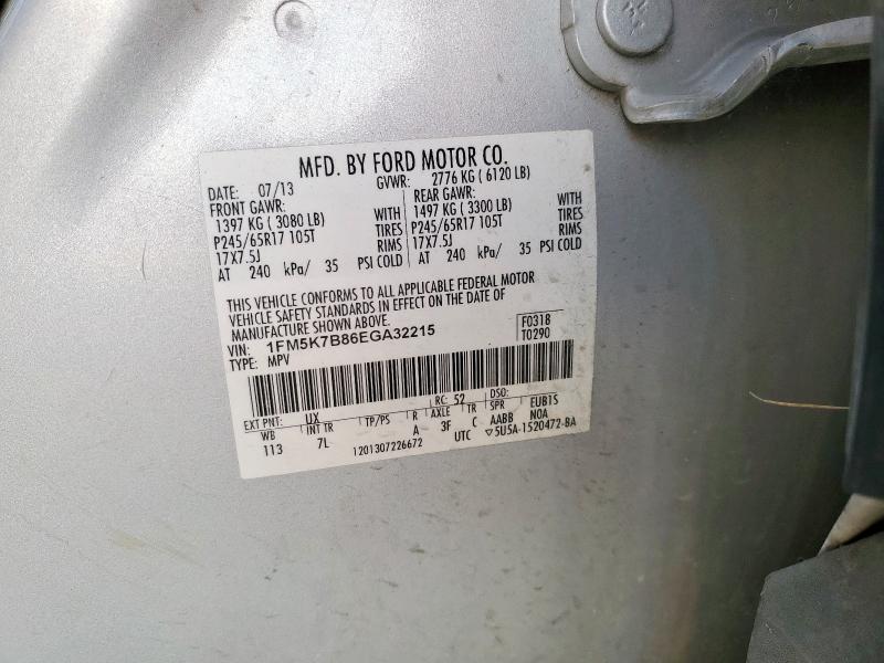 1FM5K7B86EGA32215 - 2014 FORD EXPLORER SILVER photo 13