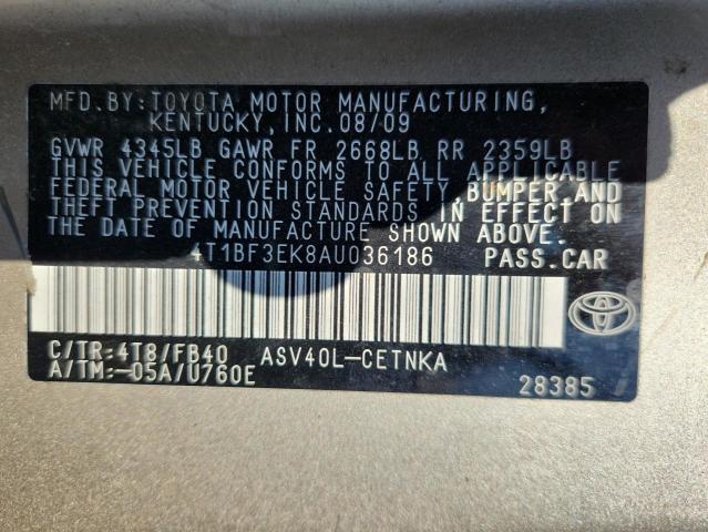 4T1BF3EK8AU036186 - 2010 TOYOTA CAMRY BASE GOLD photo 12