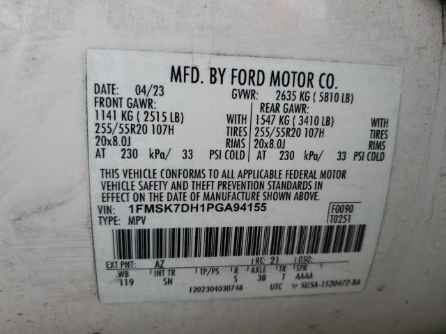 1FMSK7DH1PGA94155 - 2023 FORD EXPLORER XLT 白色 照片 14