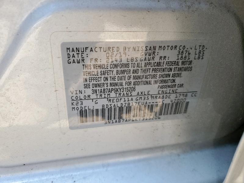3N1AB7AP6KY315206 - 2019 NISSAN SENTRA S SILVER photo 13