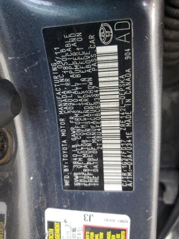 2T1BU4EE0BC693847 - 2011 TOYOTA COROLLA BASE ნაცრისფერი ფოტო 12