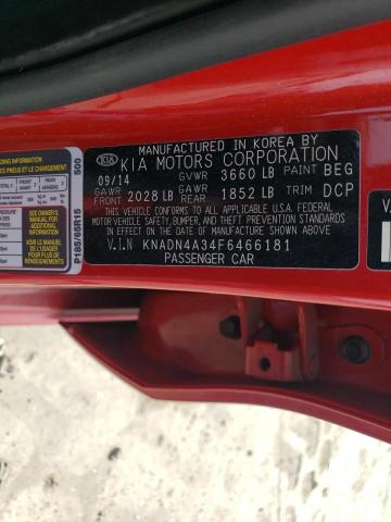 KNADN4A34F6466181 - 2015 KIA RIO EX RED photo 12