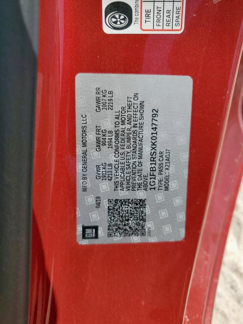 1G1FB1RSXK0147792 - 2019 CHEVROLET CAMARO LS Rot Foto 13