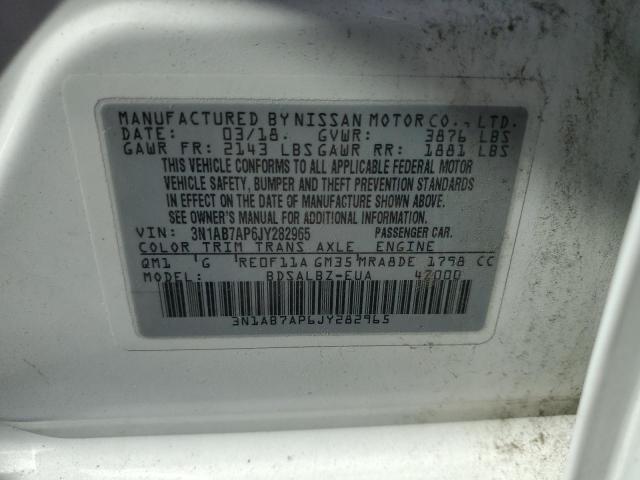 3N1AB7AP6JY282965 - 2018 NISSAN SENTRA S 白色 照片 12