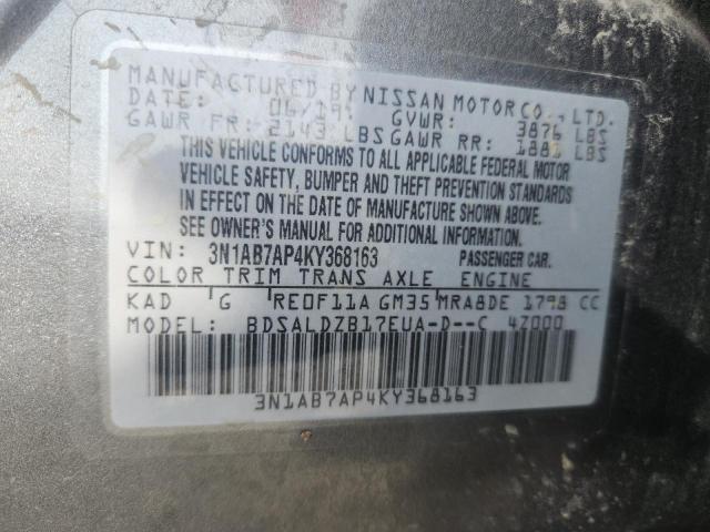 3N1AB7AP4KY368163 - 2019 NISSAN SENTRA S GRAY photo 12