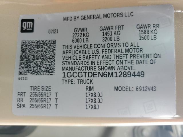 1GCGTDEN6M1289449 - 2021 CHEVROLET COLORADO Z71 BEIGE photo 13