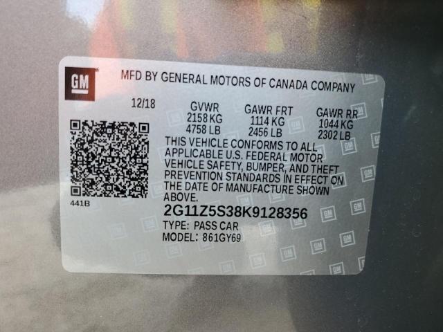 2G11Z5S38K9128356 - 2019 CHEVROLET IMPALA LT ნაცრისფერი ფოტო 12