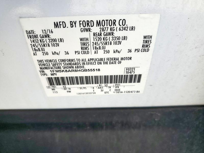 1FM5K8AR8HGB55518 - 2017 FORD EXPLORER POLICE INTERCEPTOR WHITE photo 13