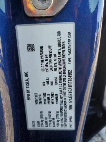 5YJ3E1EA1RF784502 - 2024 TESLA MODEL 3 蓝色 照片 12