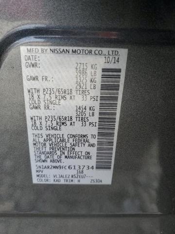 5N1AR2MN9FC613734 - 2015 NISSAN PATHFINDER S GRAY photo 14