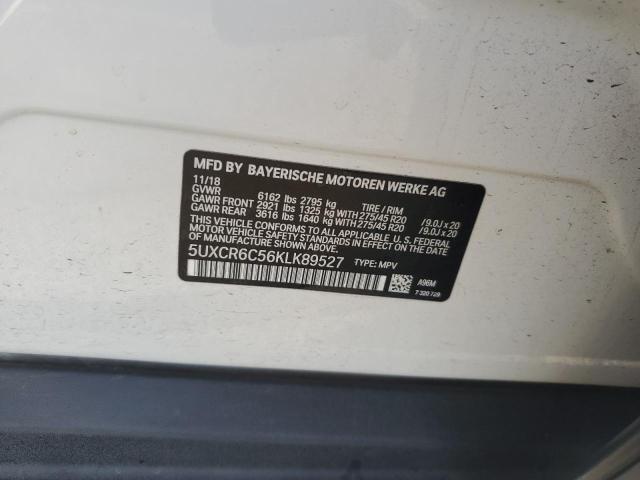 5UXCR6C56KLK89527 - 2019 BMW X5 XDRIVE40I WHITE photo 13