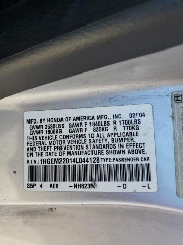 1HGEM22014L044128 - 2004 HONDA CIVIC EX Gümüş foto 12
