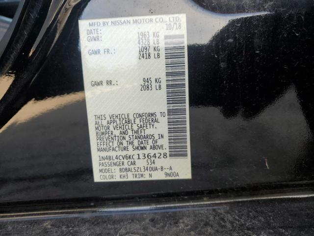 1N4BL4CV6KC136428 - 2019 NISSAN ALTIMA SR 黑色 照片 12