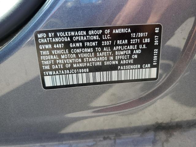 1VWAA7A39JC019968 - 2018 VOLKSWAGEN PASSAT S GRAY photo 12
