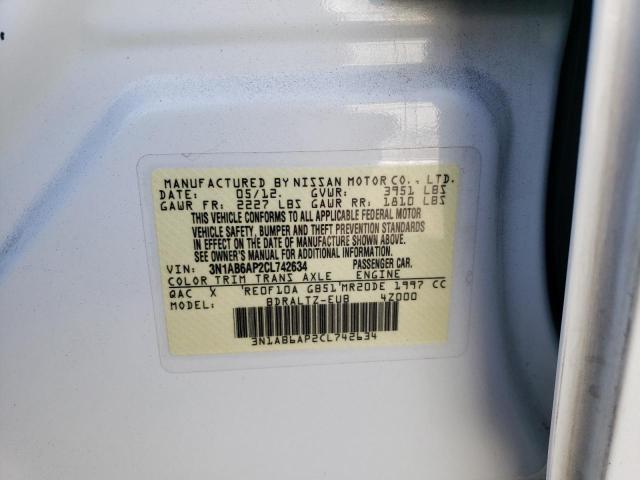 3N1AB6AP2CL742634 - 2012 NISSAN SENTRA 2.0 WHITE photo 13