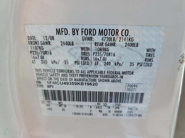 1FMCU49359KB19620 - 2009 FORD ESCAPE HYBRID WHITE photo 13