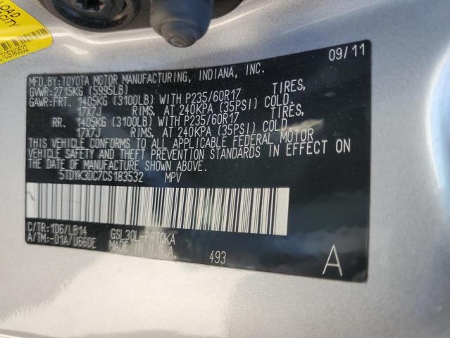 5TDYK3DC7CS183532 - 2012 TOYOTA SIENNA XLE SILVER photo 14