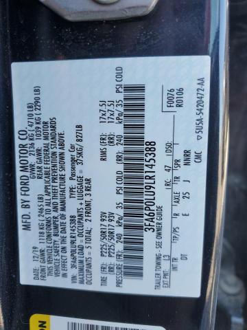 3FA6P0LU9LR145388 - 2020 FORD FUSION SE 黑色 照片 13