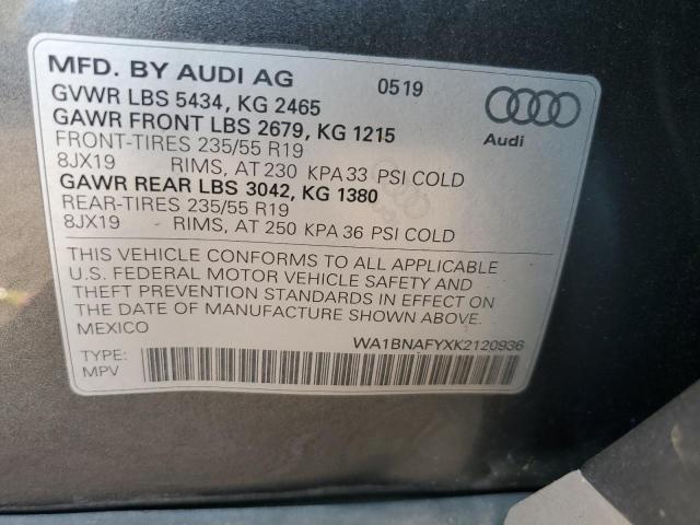 WA1BNAFYXK2120936 - 2019 AUDI Q5 PREMIUM PLUS GRAY photo 13