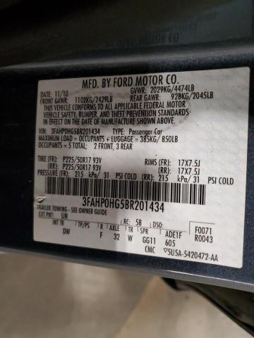 3FAHP0HG5BR201434 - 2011 FORD FUSION SE BLUE photo 12