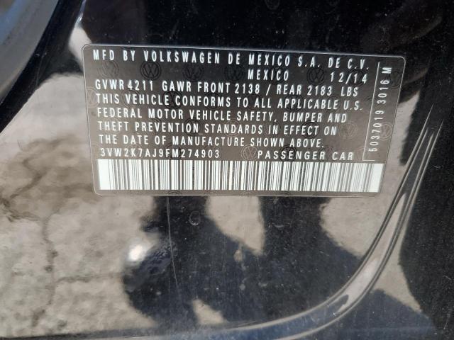 3VW2K7AJ9FM274903 - 2015 VOLKSWAGEN JETTA BASE 黑色 照片 12