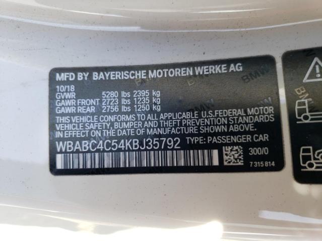 WBABC4C54KBJ35792 - 2019 BMW M850XI WHITE photo 12