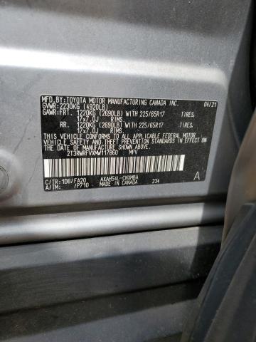 2T3RWRFVXMW117860 - 2021 TOYOTA RAV4 XLE SILVER photo 13