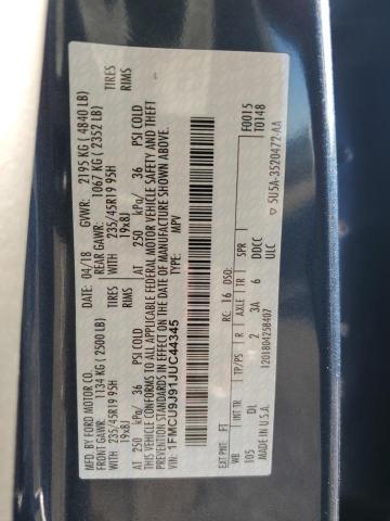 1FMCU9J91JUC44345 - 2018 FORD ESCAPE TITANIUM 蓝色 照片 13