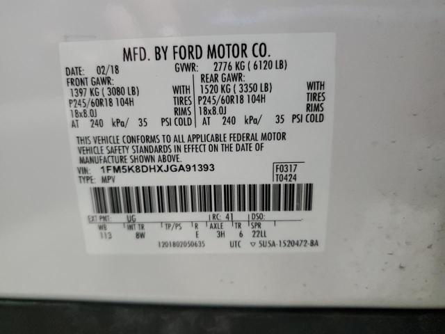 1FM5K8DHXJGA91393 - 2018 FORD EXPLORER XLT Ağ foto 13