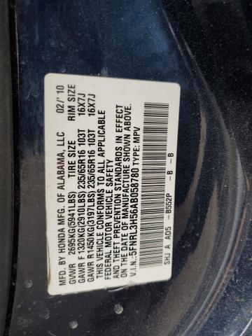 5FNRL3H56AB058780 - 2010 HONDA ODYSSEY EX BLUE photo 13