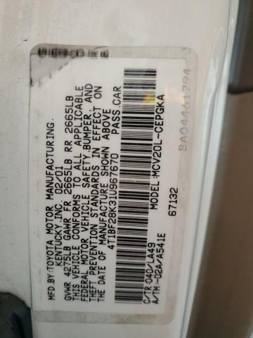 4T1BF28K31U967670 - 2001 TOYOTA CAMRY LE 白色 照片 12