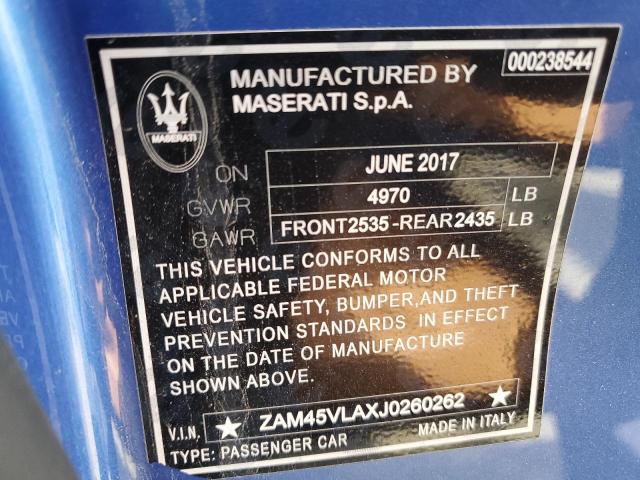 ZAM45VLAXJ0260262 - 2018 MASERATI GRANTURISM S BLUE photo 13